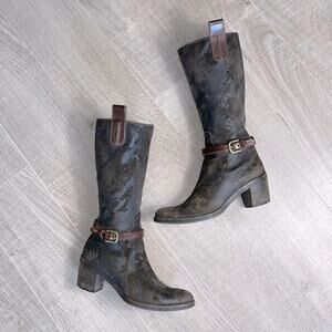 HENRY BEGUELIN Brown Distressed Leather Stacked Heel Boot Women Size 36.5 or 6.5